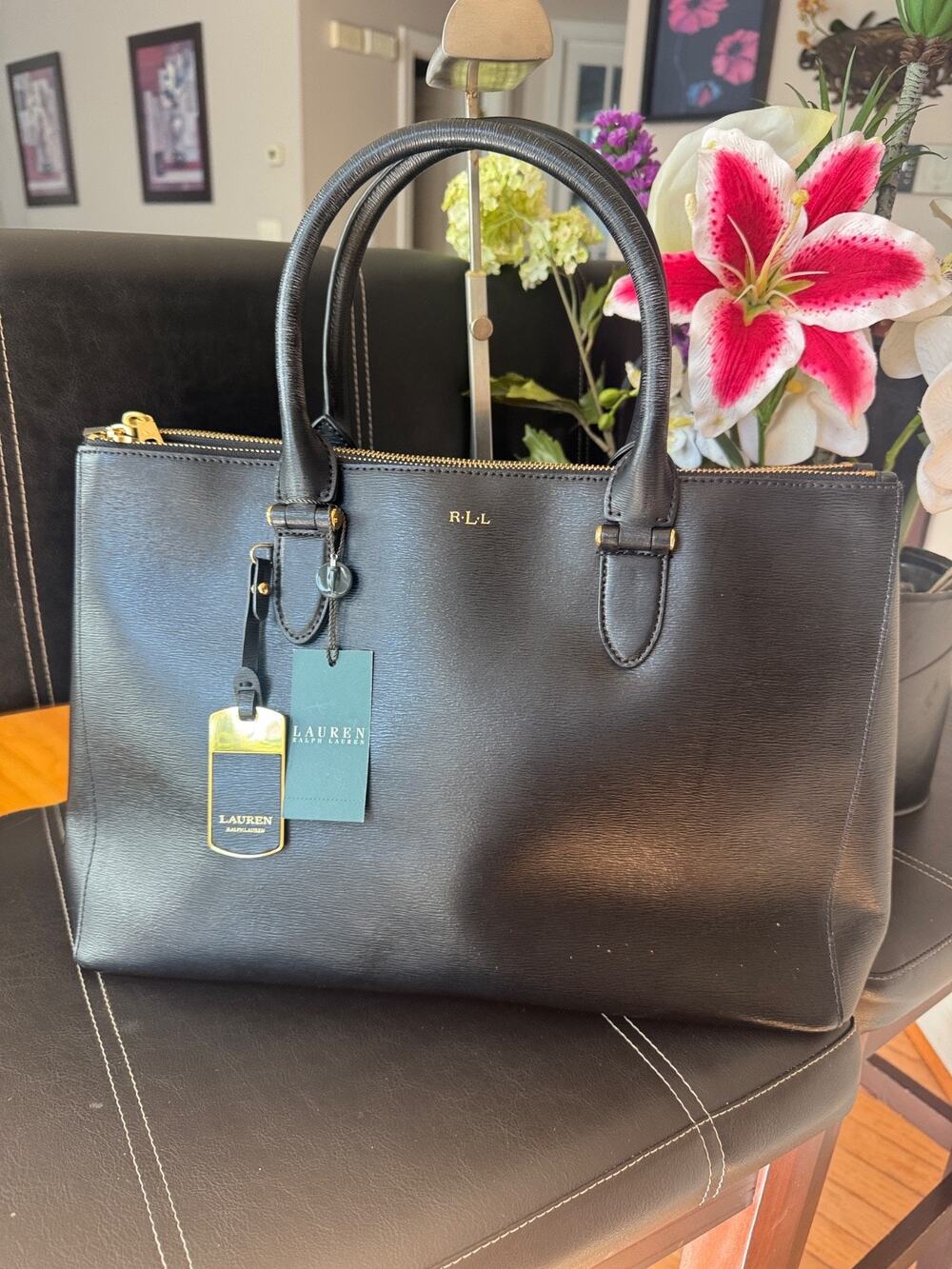 nwt Lauren Ralph Lauren Newbury Double Zip Satchel Gold Hardware (800